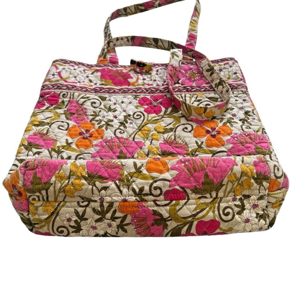 Vera Bradley 14" Tea Garden Gray Pink Red Tote Bag Shoulder Purse Retire Pattern - Picture 7 of 10